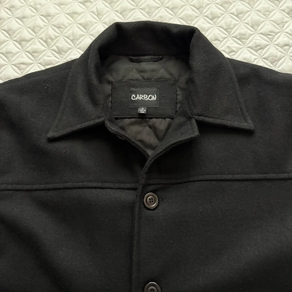 Carbon Men's Black Wool Blend Button Down Car Coat Size XL - Picture 4 of 14